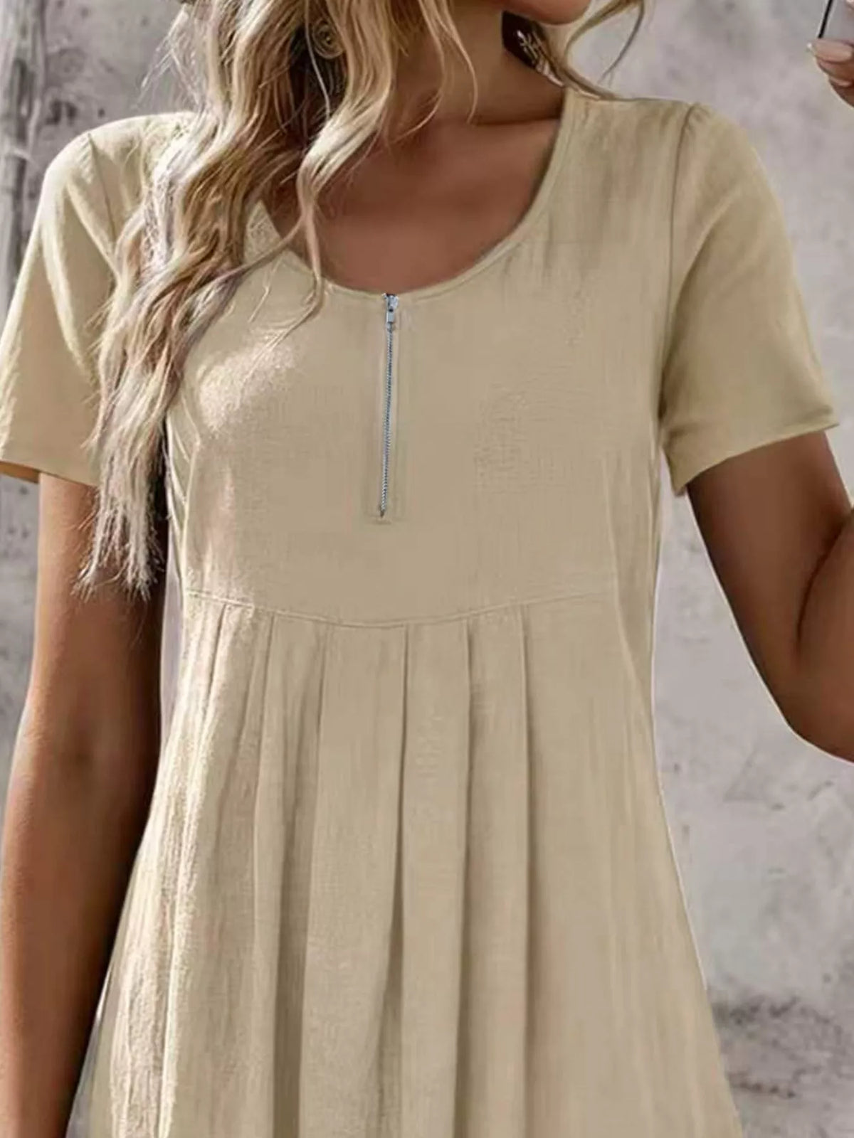 Zipper-front Short Sleeve A-line Dress (8)