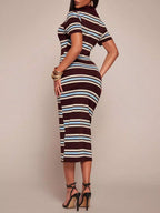 Striped Polo Collar Midi Dress (25)