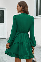 V-neck Tie Neck Long Sleeve Dress (2)