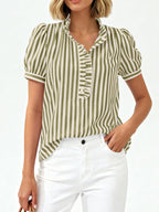 Frill Striped Puff Sleeve Blouse (19)