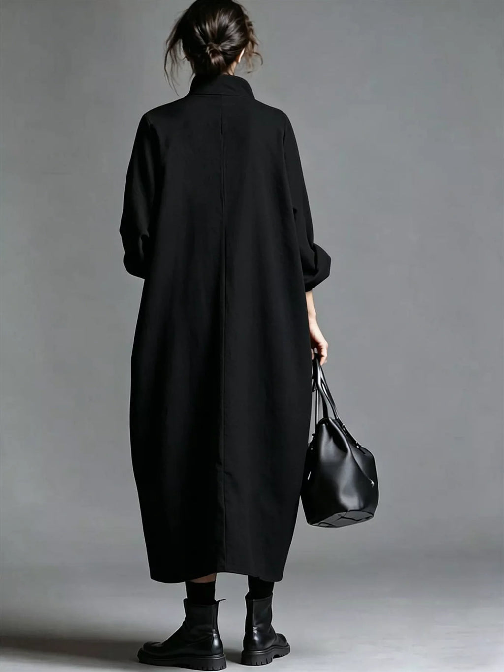 Full Size Loose-fit Mock Neck Midi Dress Pockets Plus (22)
