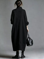 Full Size Loose-fit Mock Neck Midi Dress Pockets Plus (22)