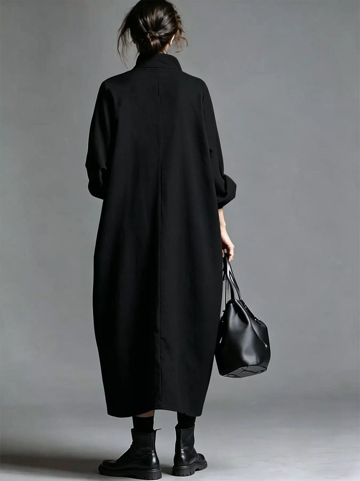 Full Size Loose-fit Mock Neck Midi Dress Pockets Plus (22)
