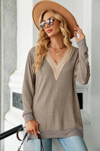 Slit V-neck Long Sleeve T-shirt (20)