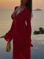 Slit Plunge Flare Sleeve Cover-up Dress (17)