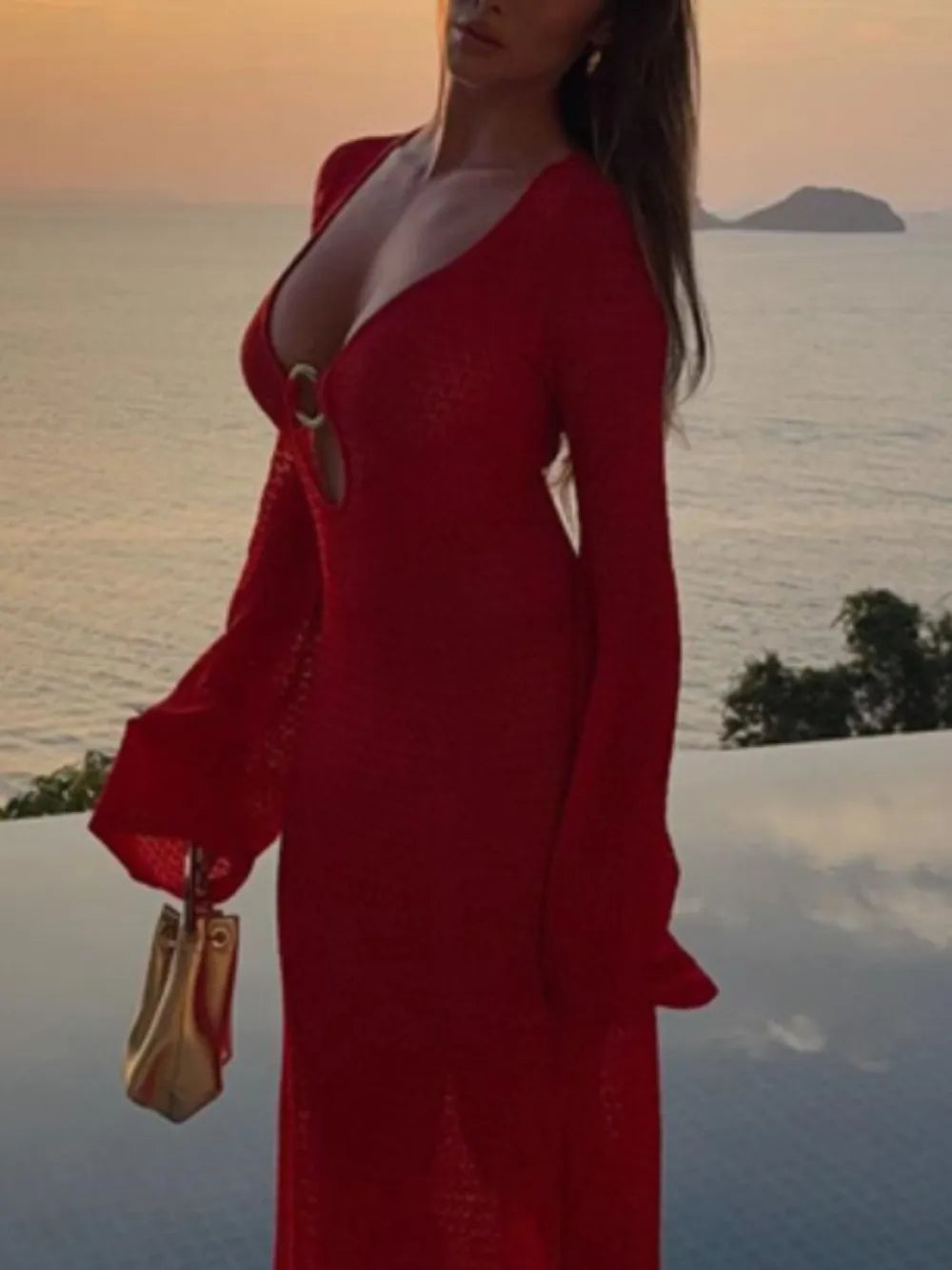 Slit Plunge Flare Sleeve Cover-up Dress (17)