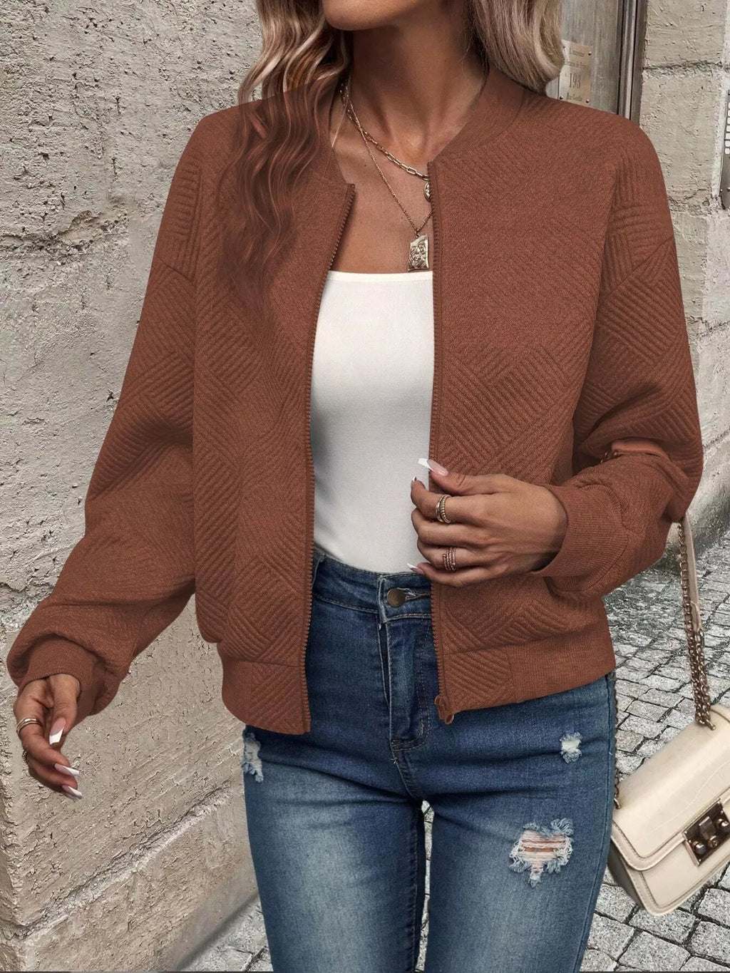 Zip-up Textured Long Sleeve Jacket (16)