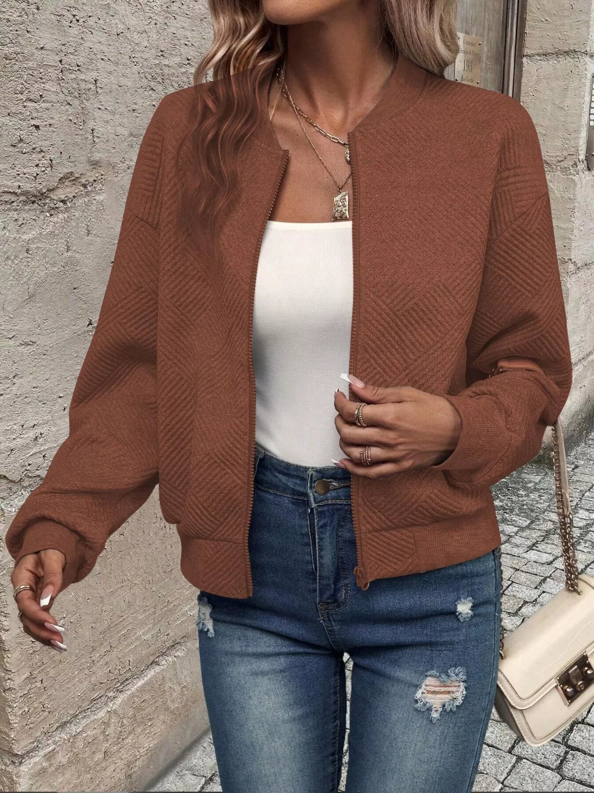 Zip-up Textured Long Sleeve Jacket (16)