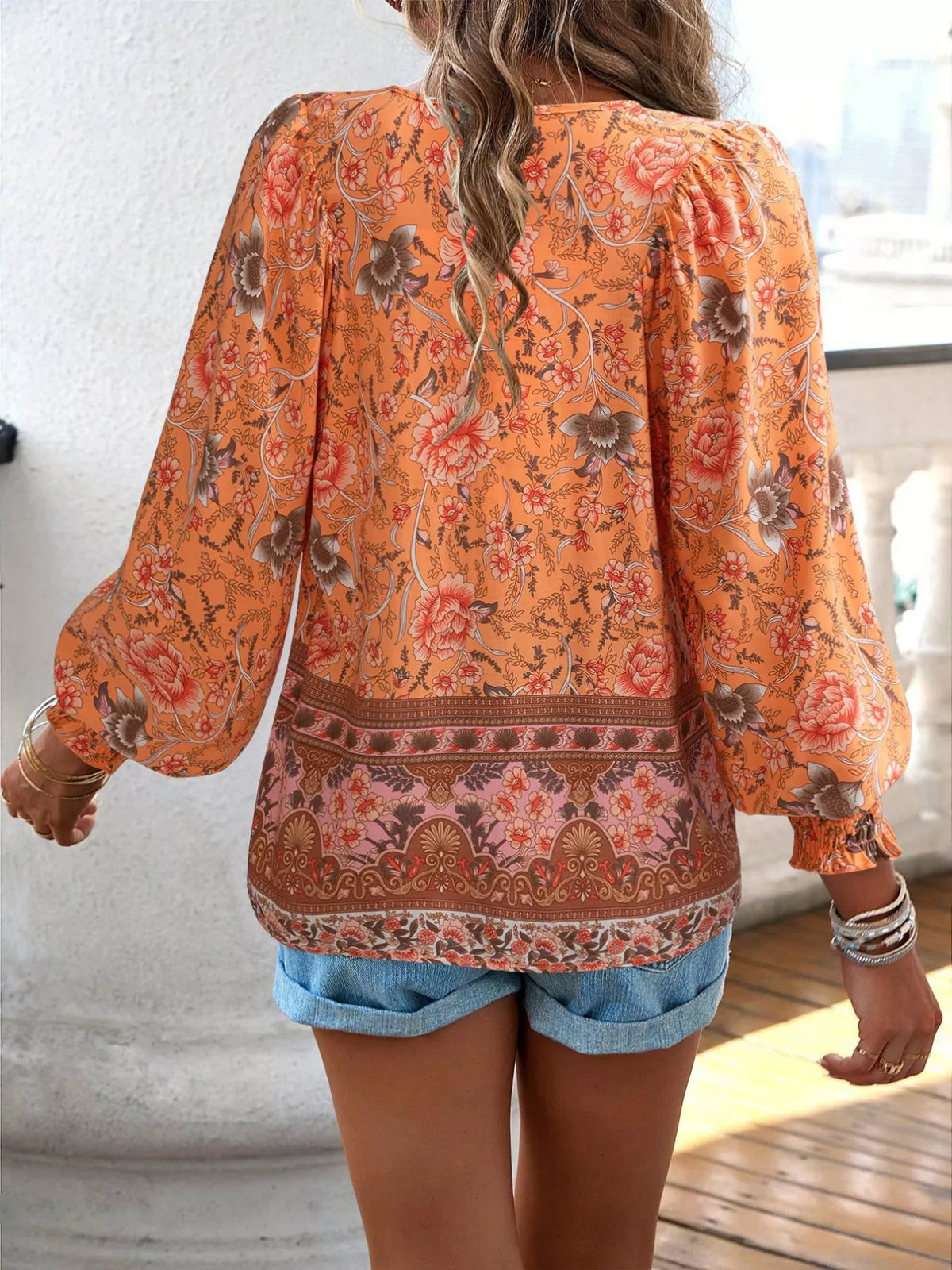 Floral Print Tie Neck Bohemian Blouse (10)