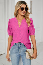 Eyelet Notched Short Sleeve T-shirt (23)