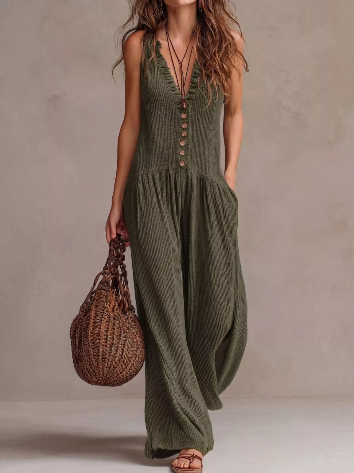 V-neck Sleeveless Wide Leg Jumpsuit (3)