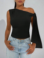 One-shoulder Tie Detail Top