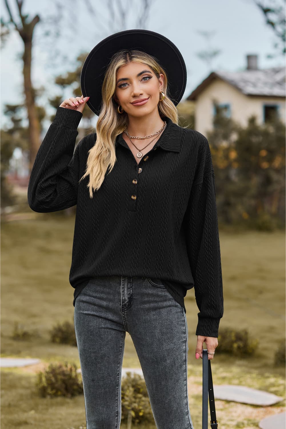 Collared Neck Long Sleeve Blouse (22)