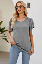 Smocked Round Neck Flutter Sleeve T-shirt (7)