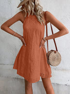 Eyelet Grecian Neck Mini Dress (3)