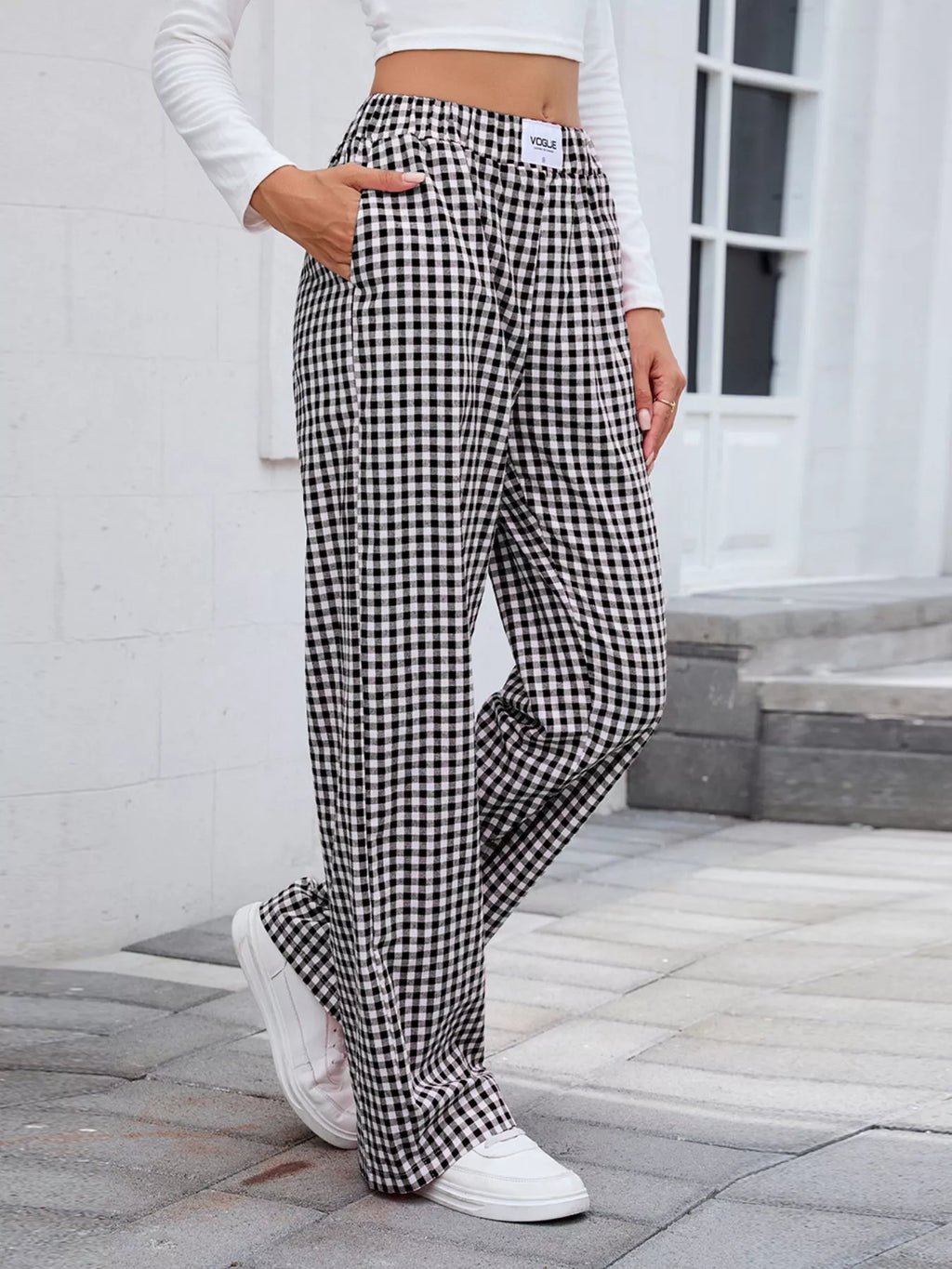 Plaid Wide Leg Casual Pants (20)