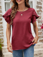 Textured Petal Sleeve Round Neck Tee (6)