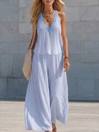 Striped V-neck Tank Wide-leg Pants Set