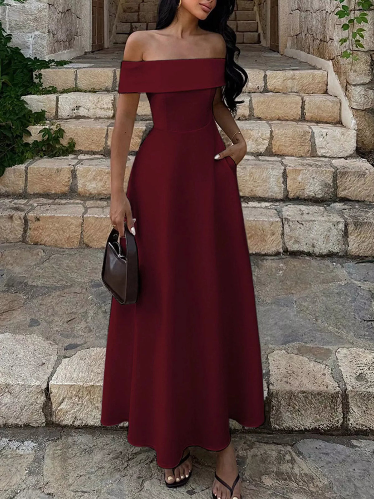 Off-shoulder A-line Maxi Dress (9)