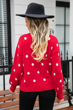 Woven Right Polka Dot Round Neck Dropped Shoulder Sweater (15)