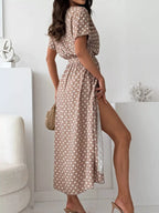 Polka Dot Surplice Maxi Dress Slit (23)
