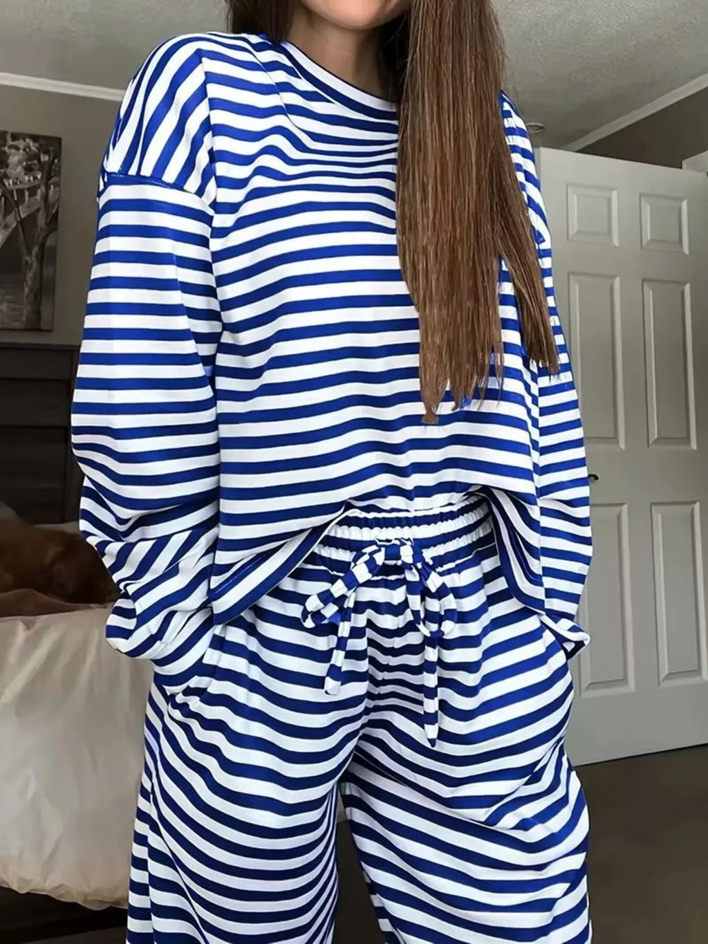 Striped Long Sleeve Top Pants Set (3)