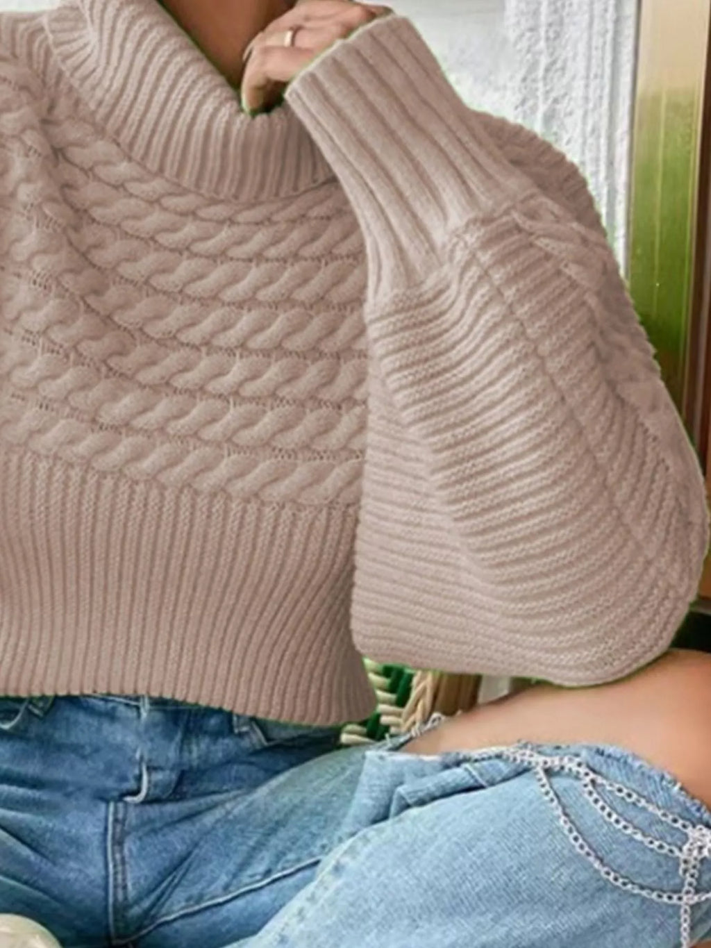Textured Knit Turtleneck Long Sleeve Sweater (9)
