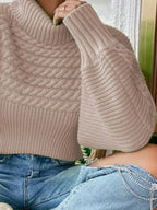 Textured Knit Turtleneck Long Sleeve Sweater (9)