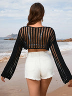 Openwork Boat Neck Long Sleeve Cover-up (9)