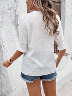 Eyelet Notched Flounce Sleeve Blouse (6)