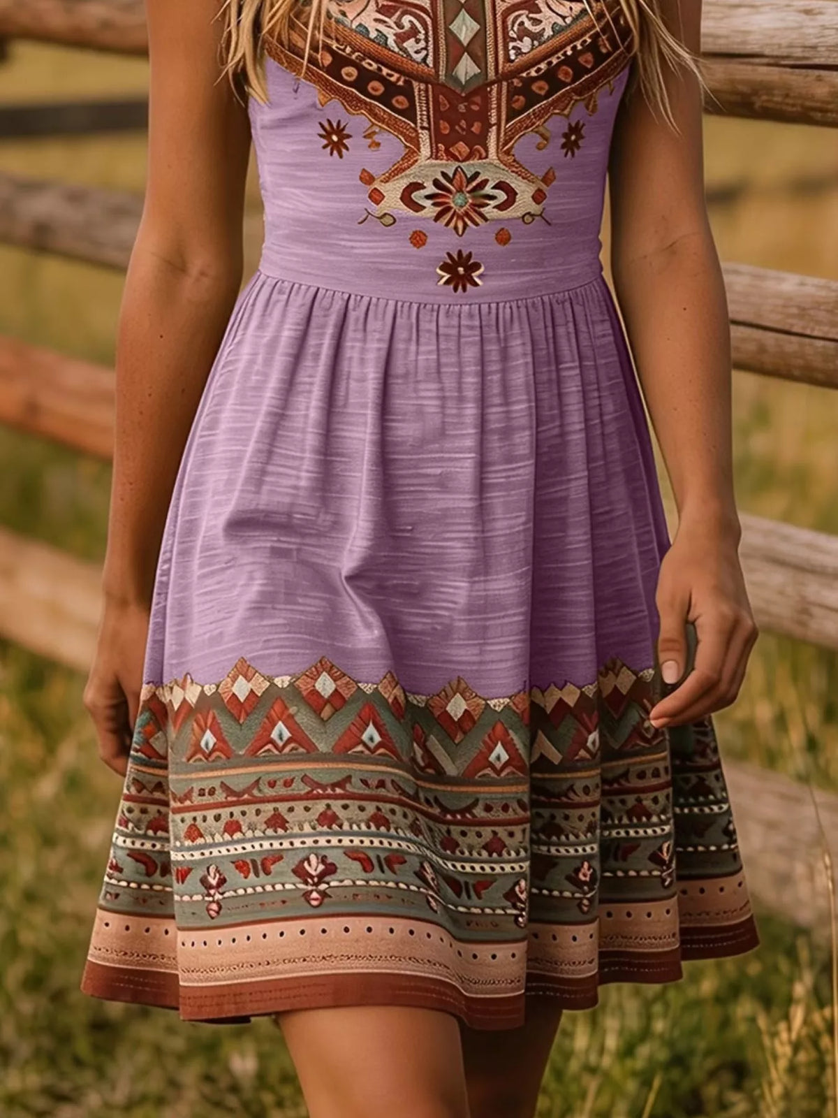 Tribal Print Sleeveless A-line Summer Dress (15)