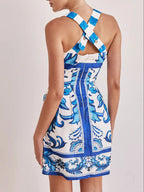Printed Square Neck Midi Dress (5)