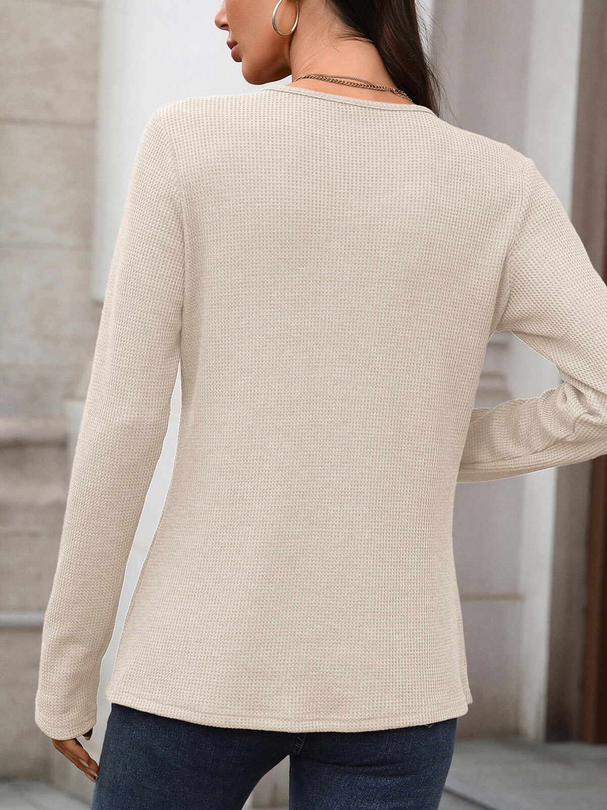 Waffle Knit Long Sleeve T-shirt (13)