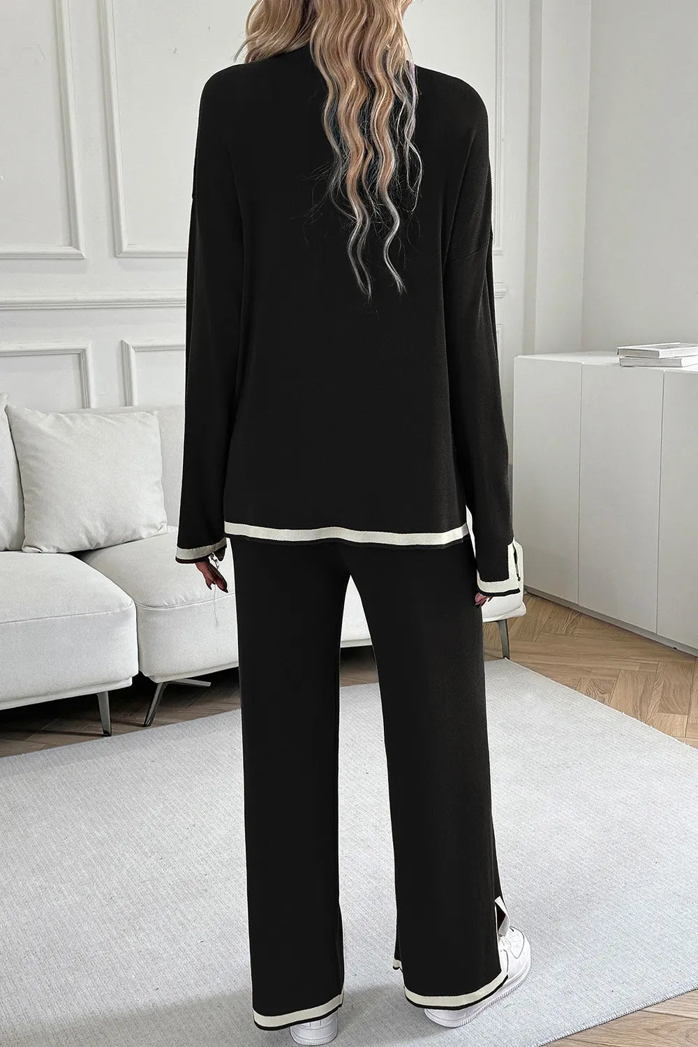 Contrast Trim Round Neck Top Pants Set (7)