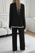 Contrast Trim Round Neck Top Pants Set (7)