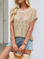 Openwork Short Sleeve Knit Top (8)