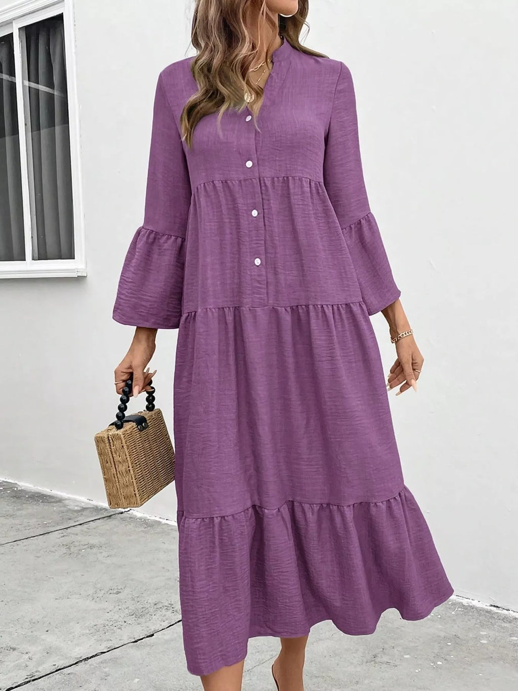 Ruffle Hem Button Front Tiered Dress (4)