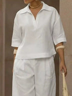 Full Size 3/4 Sleeve Top Wide Leg Pants Set Plus (2)