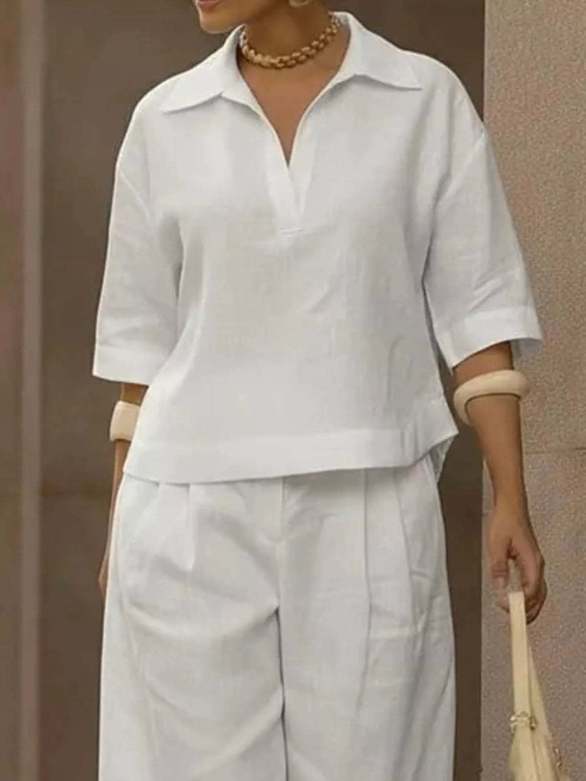Full Size 3/4 Sleeve Top Wide Leg Pants Set Plus (2)