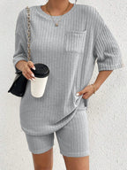 Ribbed Round Neck Top Shorts Set (16)