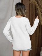 Openwork Round Neck Raglan Sleeve Sweater (22)