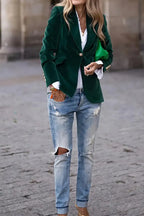 One Button Lapel Collar Long Sleeve Blazer (6)