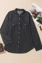 Pocketed Collared Neck Long Sleeve Denim Top (14)
