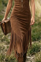 Fringe Zip Front Sleeveless Dress (3)