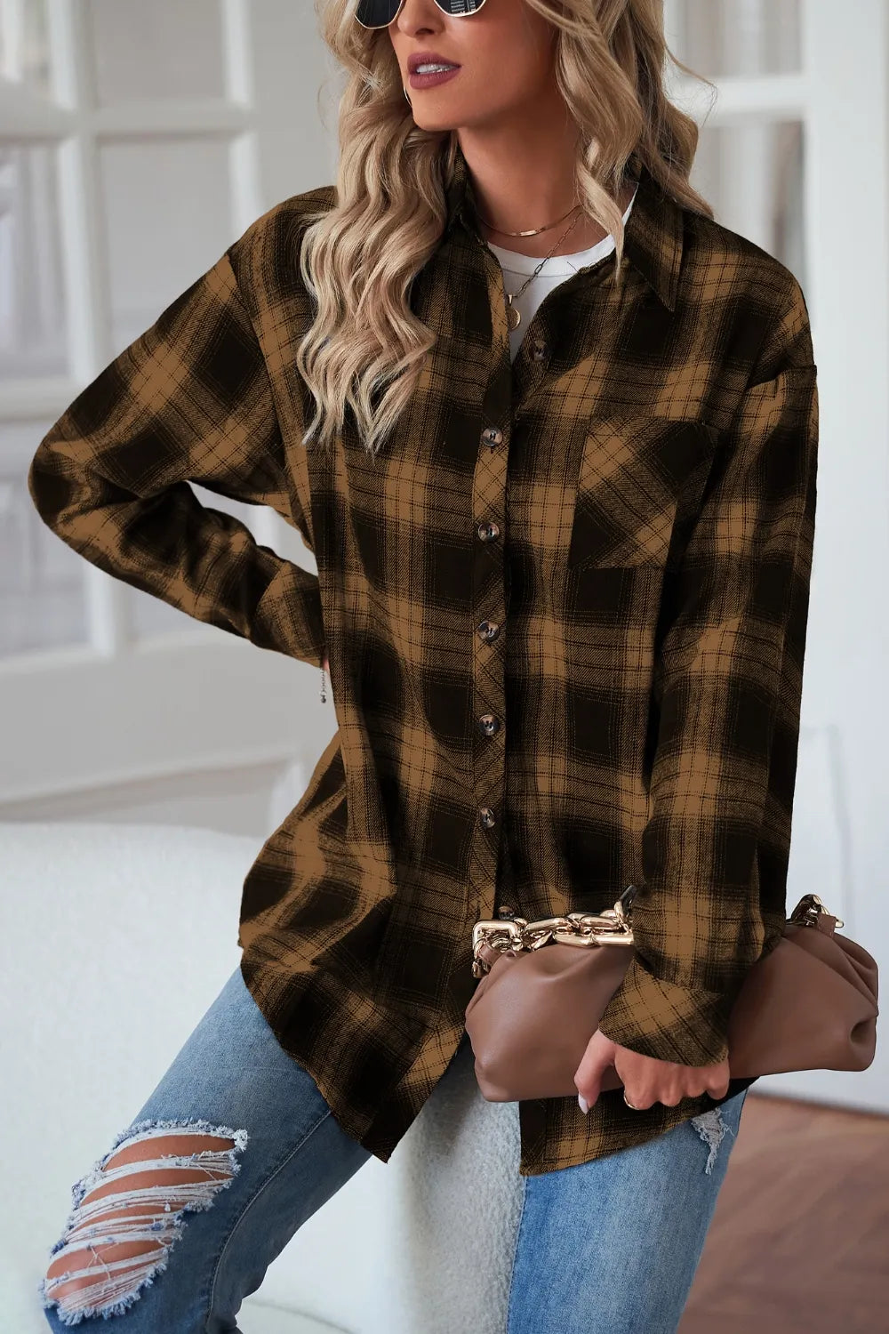 Plaid Button Up Dropped Shoulder Outerwear (20)