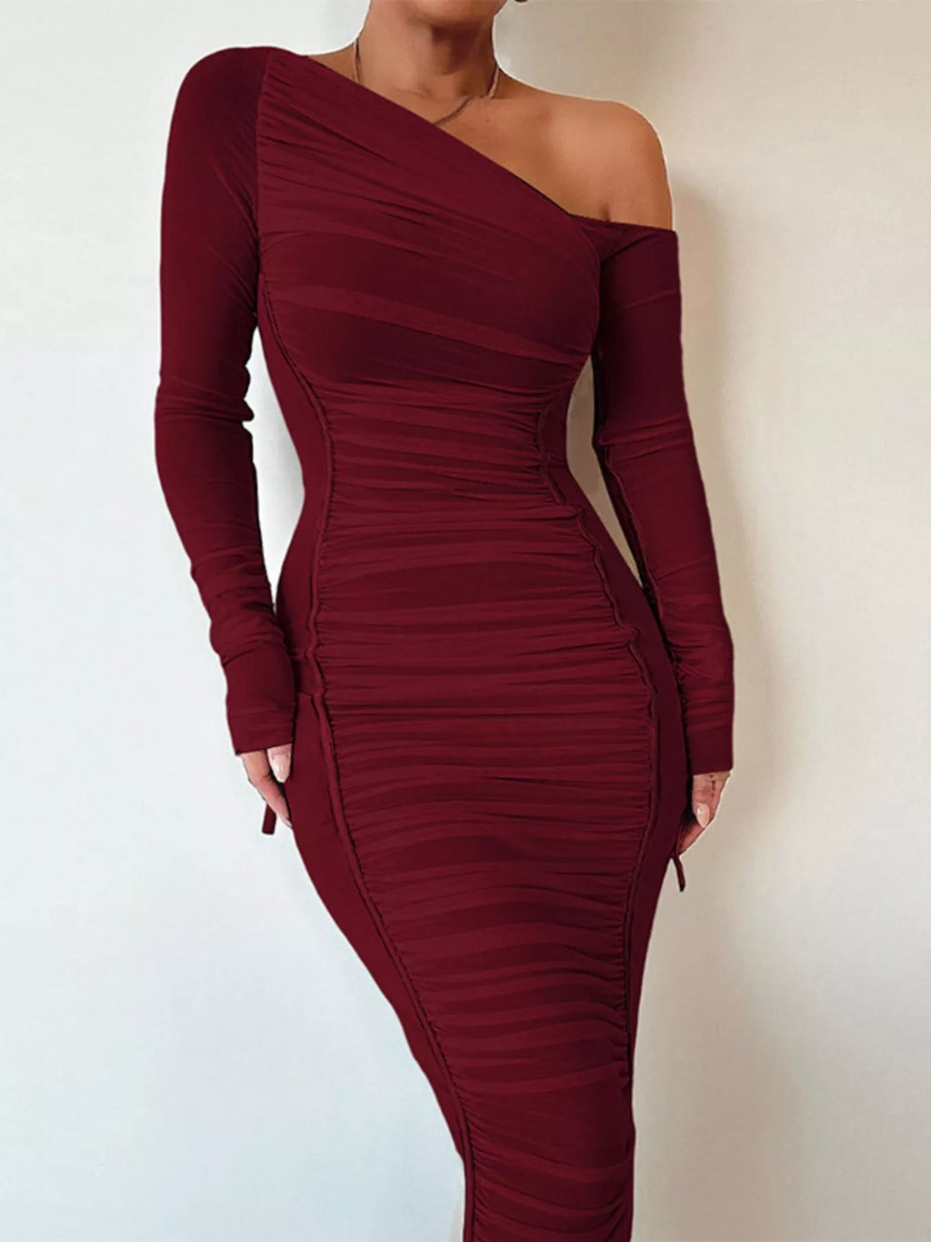 One-shoulder Ruched Bodycon Midi Dress (16)