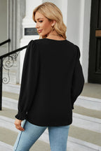 Round Neck Smocked Flounce Sleeve Blouse (3)