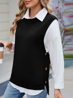 Buttoned Round Neck Sweater Vest (26)