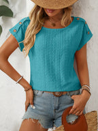 Eyelet Round Neck Short Sleeve Top (31)