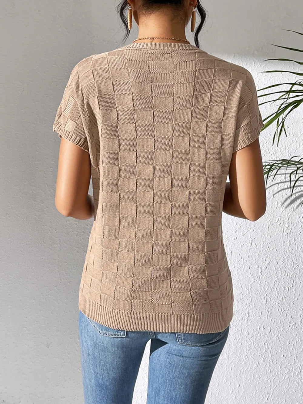 Round Neck Short Sleeve Knit Top (14)